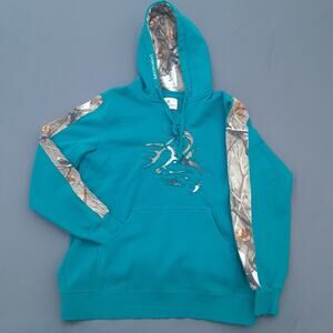 Legendary WhiteTails Womens Large Blue Pullover Hunting Deer Theme Hoodie